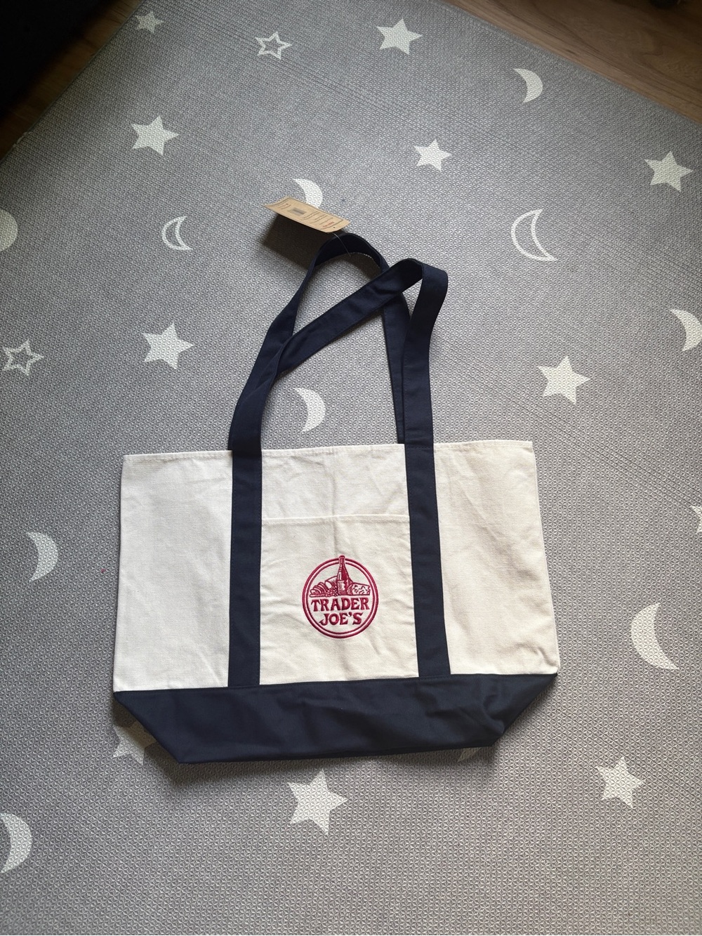 Trader Joe's Canvas Tote in Cream and Navy